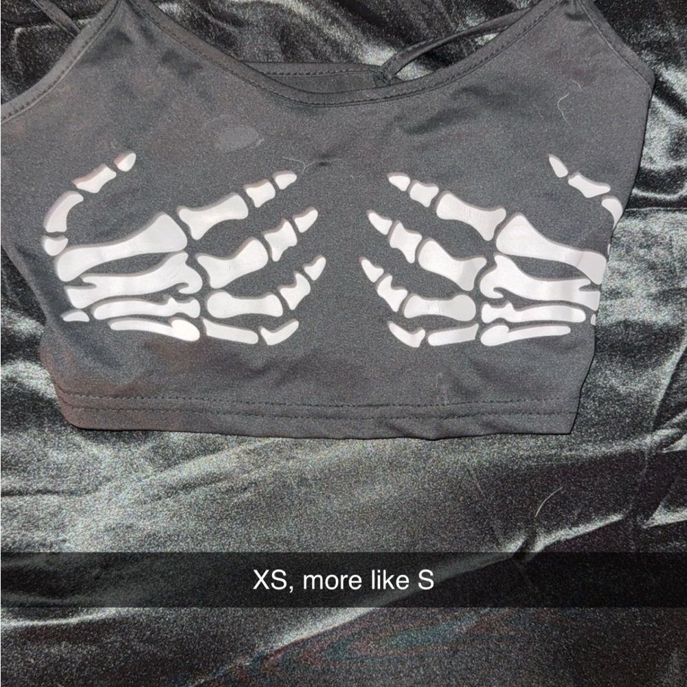 SHEIN Black Skeleton Hand Crop Top